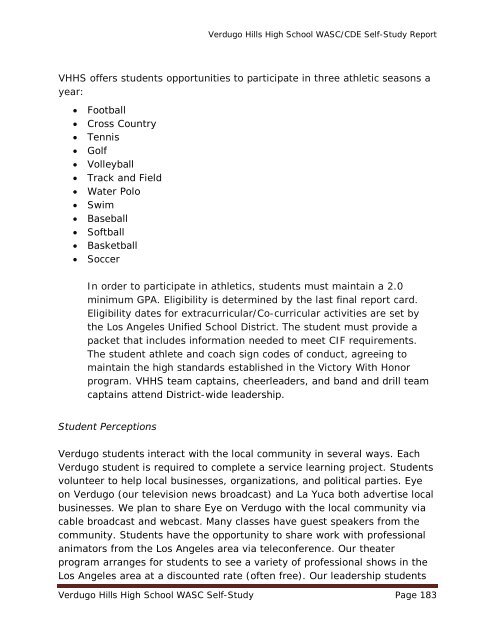 Verdugo Hills High School WASC Self-Study Page 1