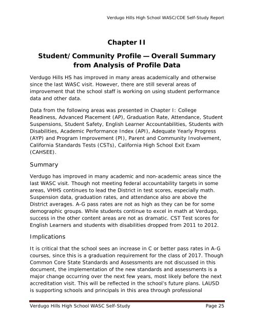 Verdugo Hills High School WASC Self-Study Page 1