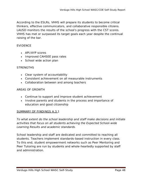 Verdugo Hills High School WASC Self-Study Page 1