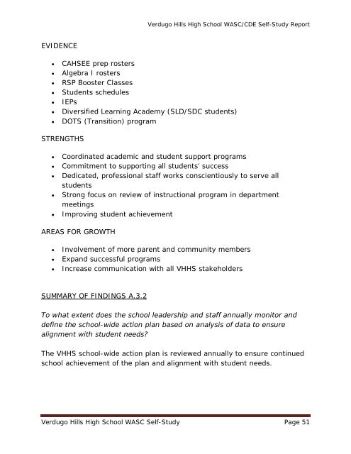 Verdugo Hills High School WASC Self-Study Page 1