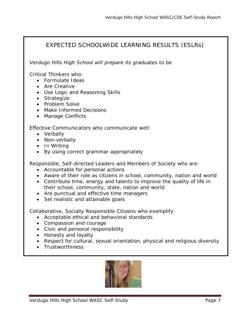 Verdugo Hills High School WASC Self-Study Page 1