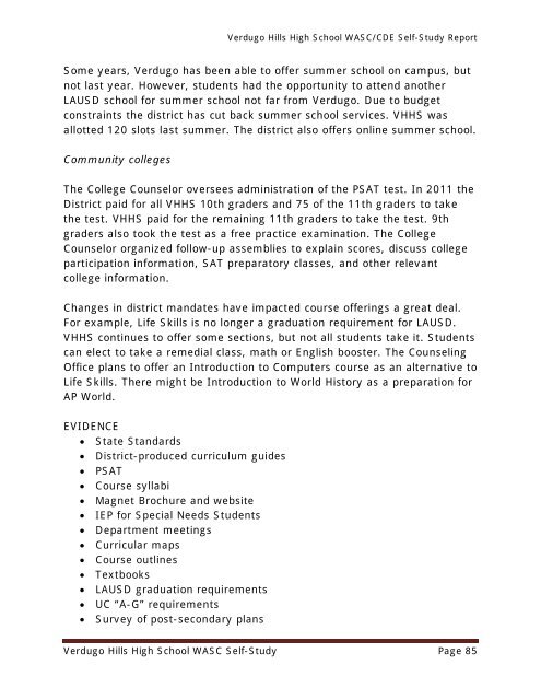 Verdugo Hills High School WASC Self-Study Page 1