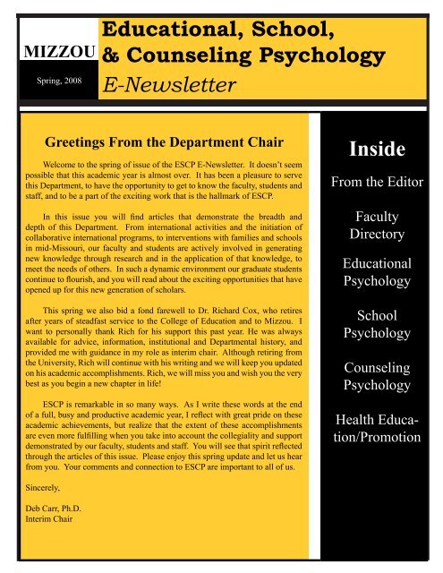 Educational, School, & Counseling Psychology E-Newsletter Inside