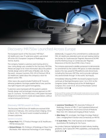 Discovery MR750w launched Across Europe - GE Healthcare