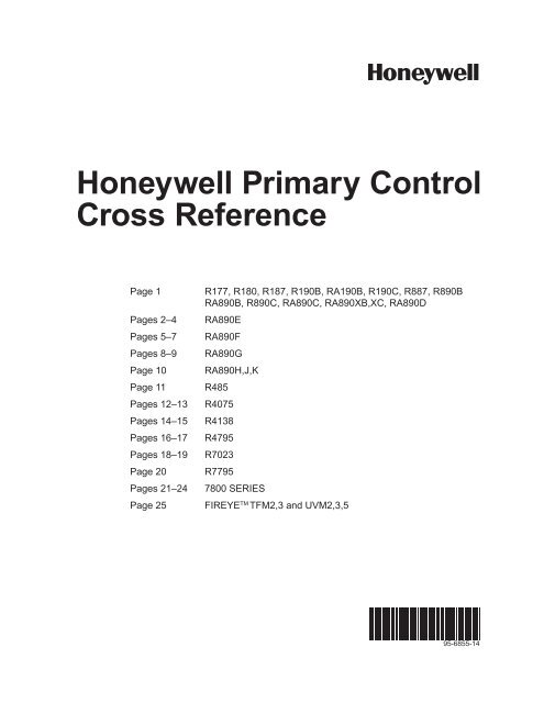 Honeywell Primary Control Cross Reference - Industrial Controls