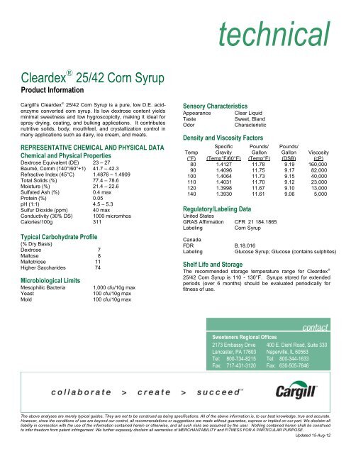 CleardexÂ® 25/42 Corn Syrup - Cargill Foods