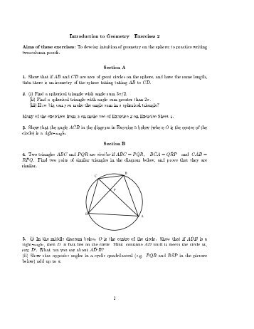Introduction to Geometry Exercises 2 Aims of these exercises: To ...