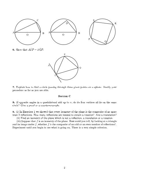 Introduction to Geometry Exercises 2 Aims of these exercises: To ...