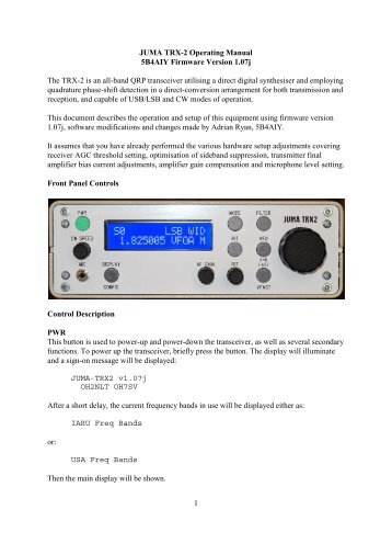 JUMA TRX-2 Operating Manual 5B4AIY Firmware ... - Nikkemedia.fi