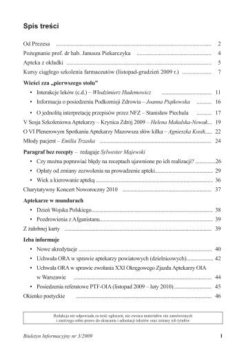 zawartoÅÄ Biuletynu nr 3 z 2009.pdf - OkrÄgowa Izba Aptekarska w ...