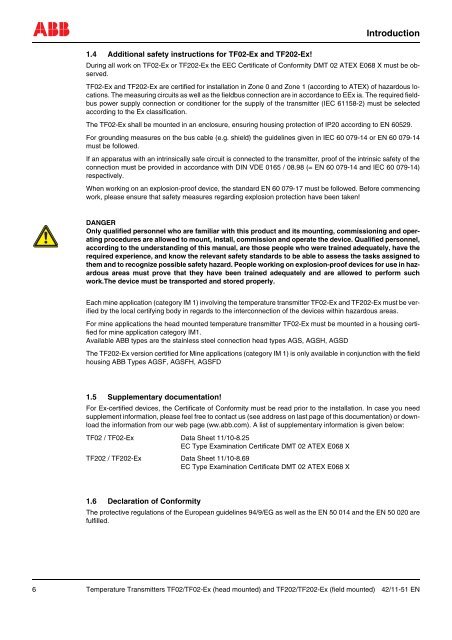 Temperature Transmitters TF02/TF02-Ex (head mounted) and ...