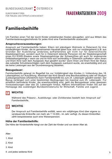 Familienbeihilfe - Frauenratgeberin