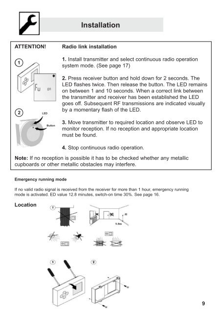 Radio Thermostat Clock Installation & User Instructions - Ferroli