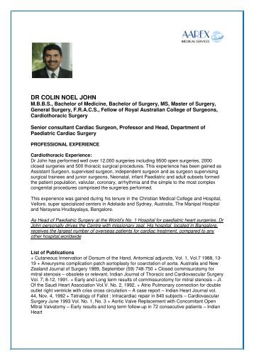 DR COLIN NOEL JOHN - Cardiac Surgery in India