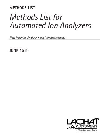 Methods List for Automated Ion Analyzers - Lachat Instruments