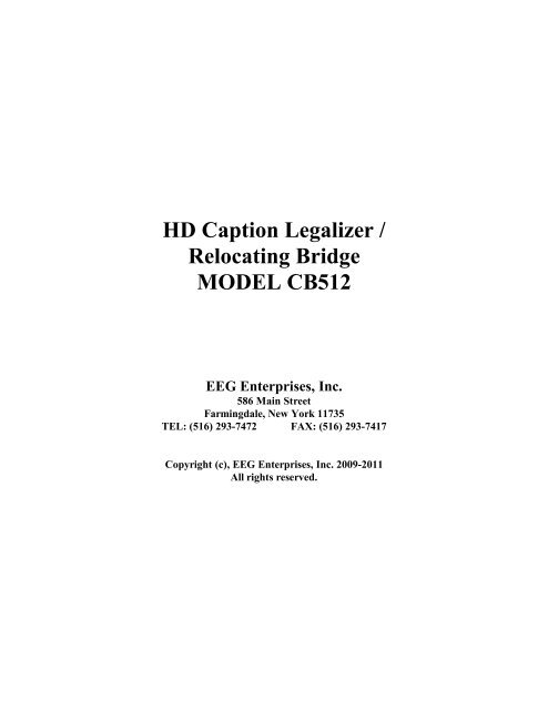HD Caption Legalizer / Relocating Bridge MODEL ... - EEG Enterprises
