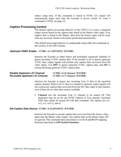 HD Caption Legalizer / Relocating Bridge MODEL ... - EEG Enterprises