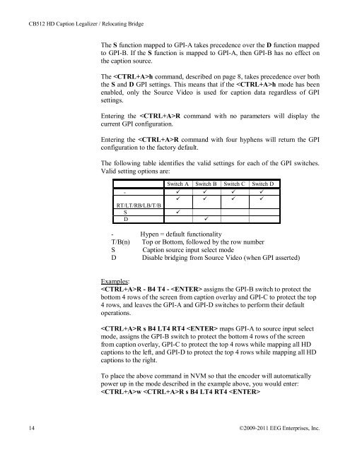 HD Caption Legalizer / Relocating Bridge MODEL ... - EEG Enterprises