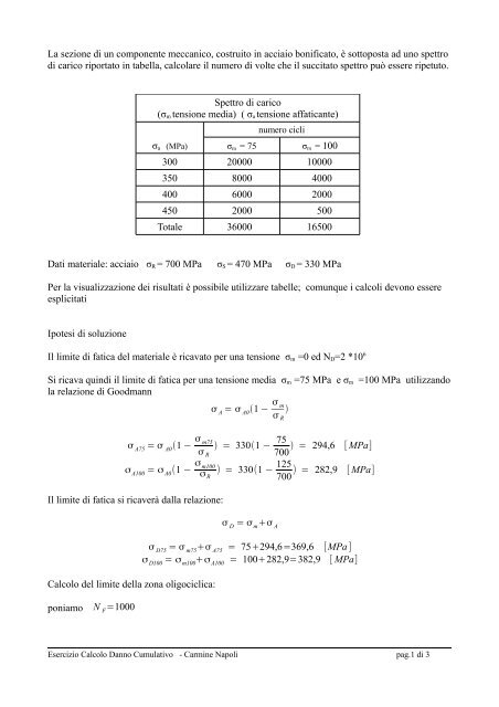 Esercizio Danno Cumulativo - Carmnap.it