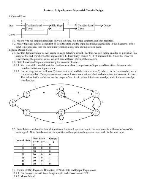 Lecture 10: Synchronous Sequential Circuits Design 1 ... - CS-CSIF