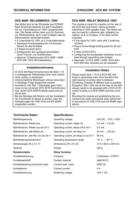 DCS 408 RELAISMODUL 100V - Udo Erpenstein GmbH