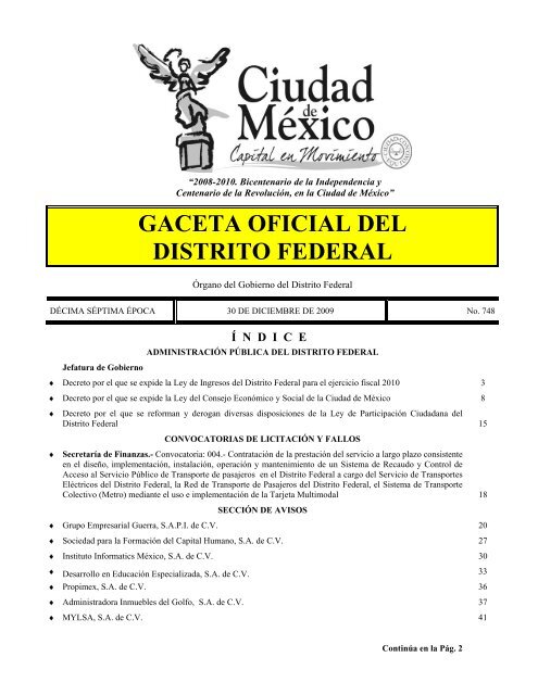 Ley de Ingresos del Distrito Federal para el Ejercicio Fiscal 2010 ...