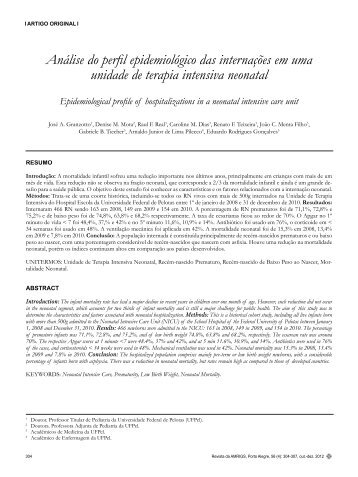 AnÃ¡lise do perfil epidemiolÃ³gico das internaÃ§Ãµes em uma unidade ...