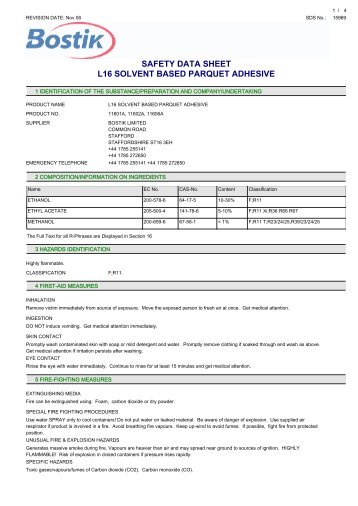 safety data sheet l16 solvent based parquet adhesive - Wickes