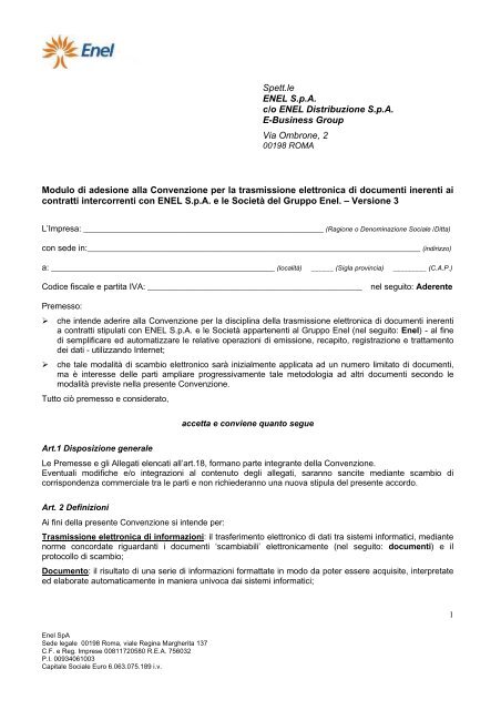 Modulo di adesione alla Convenzione per la ... - Fornitori - Enel