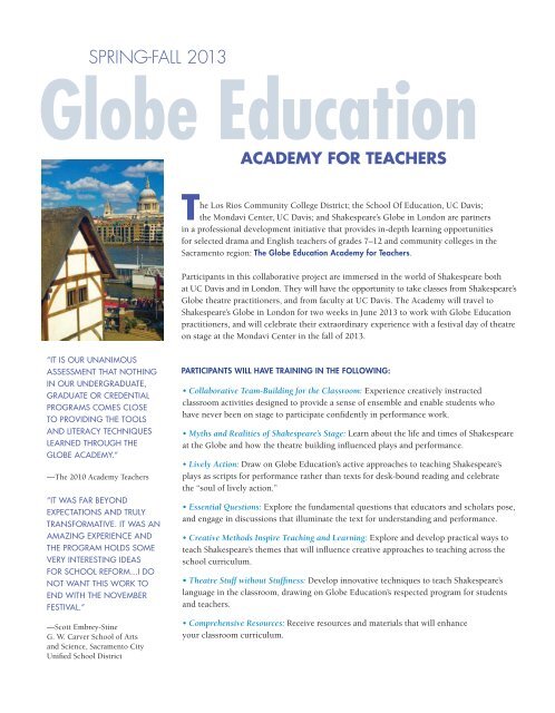 Globe Education ACADEMY FOR TEACHERS - Mondavi Center
