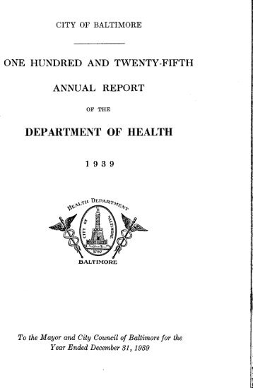 DEPARTMENT OF HEALTH - Baltimore City Health Department