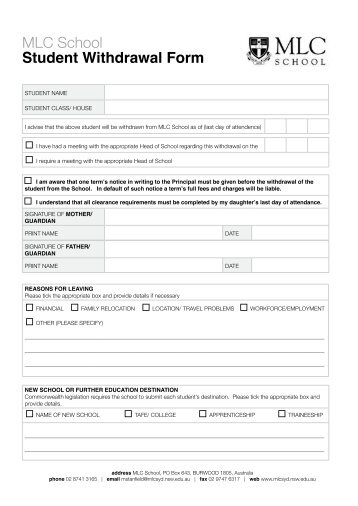 MLC School Student Withdrawal Form