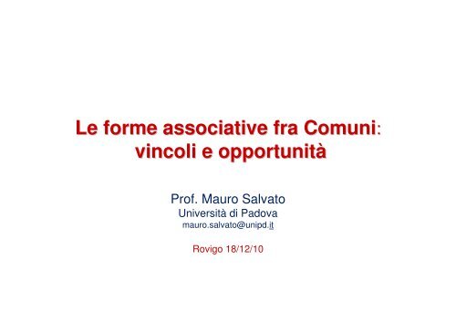 Leggi la relazione del professore Mauro Salvato dell ... - RovigoOggi.it