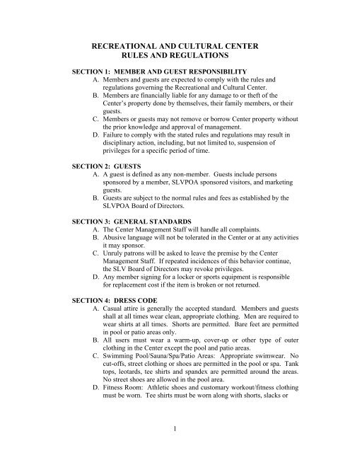recreational and cultural center rules and regulations - Savannah ...