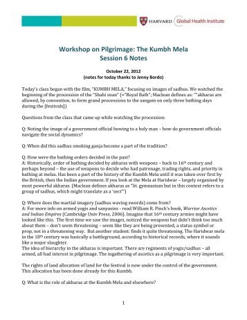 Workshop on Pilgrimage: The Kumbh Mela Session 6 Notes