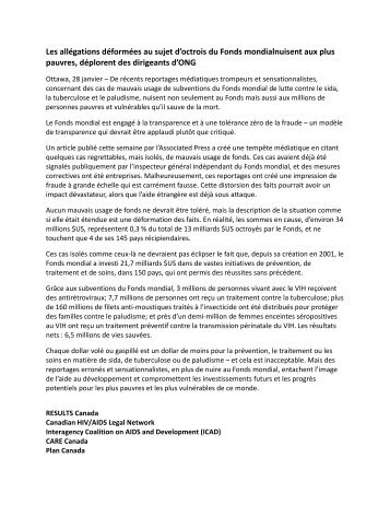 Lettre d'appui - Interagency Coalition on AIDS and Development