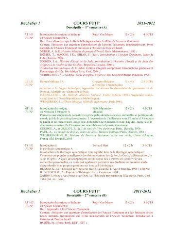 Guide Programme 2011-2012 - Faculté universitaire de Théologie ...