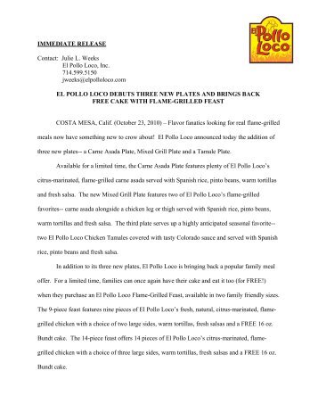 FOR IMMEDIATE RELEASE - El Pollo Loco