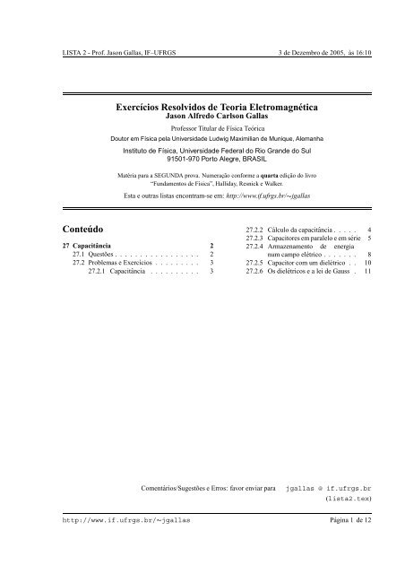 Exercıcios Resolvidos de Teoria Eletromagnética Conte´udo