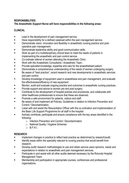 personal specification / selection criteria - Rotunda Hospital