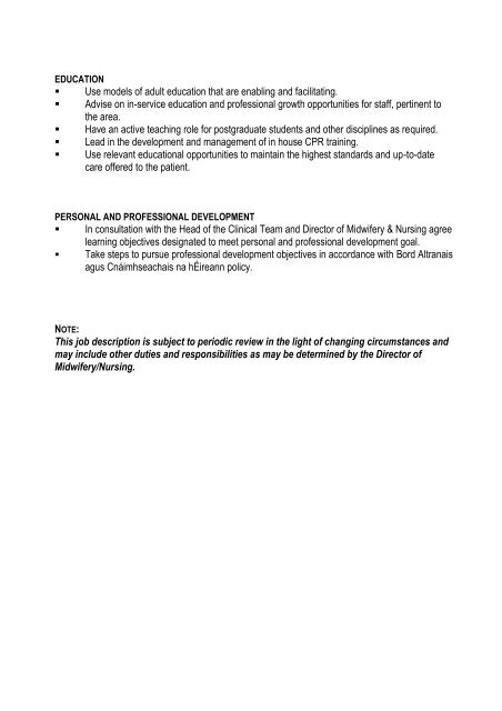 personal specification / selection criteria - Rotunda Hospital