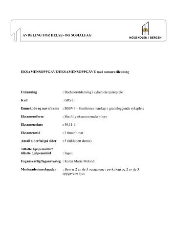 Sykepleie Sensorveiledning BSSV1 ... - For studenter