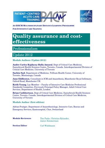 Quality assurance and cost- effectiveness - PACT - ESICM