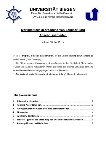 Merkblatt zur Erstellung einer Seminar- oder Abschlussarbeit