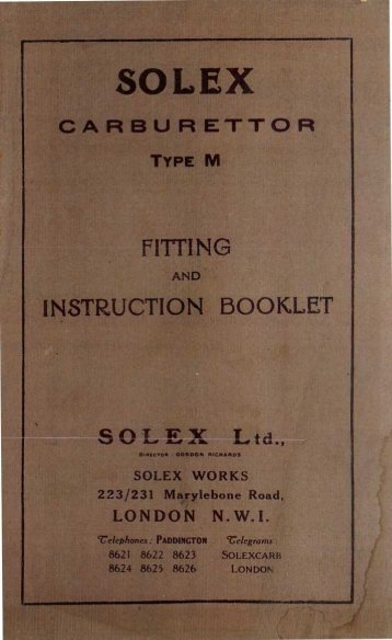 SOLEX CARBURETTOR TYPE M FITTING AND INSTRUCTION ...