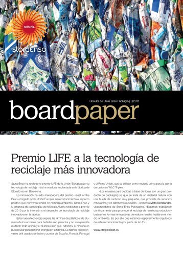 Premio LIFE a la tecnología de reciclaje más innovadora - Stora Enso