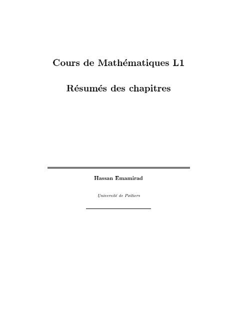 Cours De Ath Ematiques L1 R Esum Es Des Chapitres Hassan