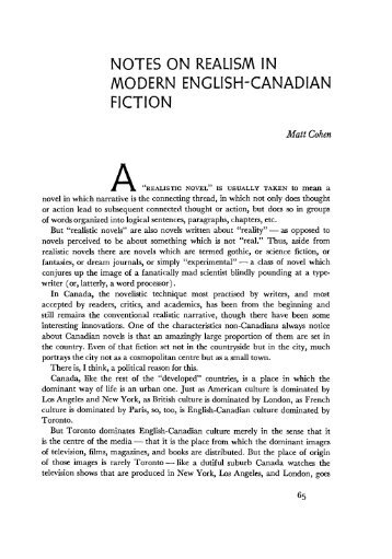 notes on realism in modern english-canadian fiction - University of ...