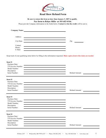 Road Show Refund Form