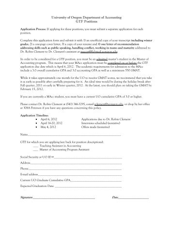 GTF Application - University of Oregon